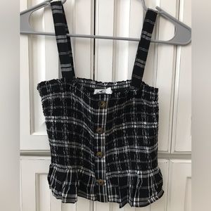 Hollister Plaid Smocked Button Crop Top